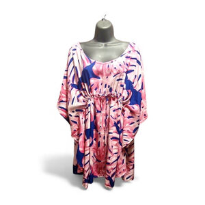 Hula Bay Women's Pink Tropical Leaf Print Rayon Kaftan Dress - Size L/XL - JC364